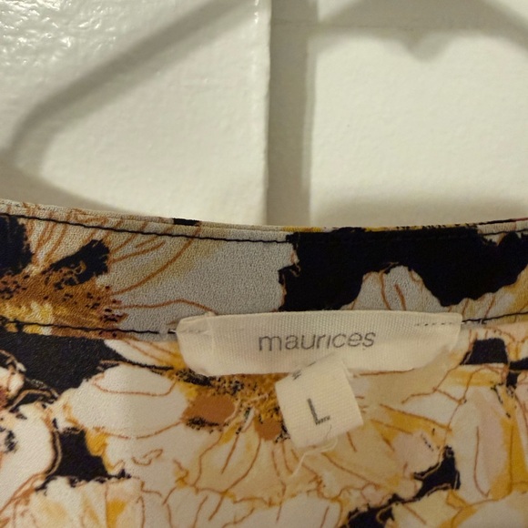 Maurices Black Floral V-Neck Blouse with Cream & Gold Flowers - Picture 3 of 3